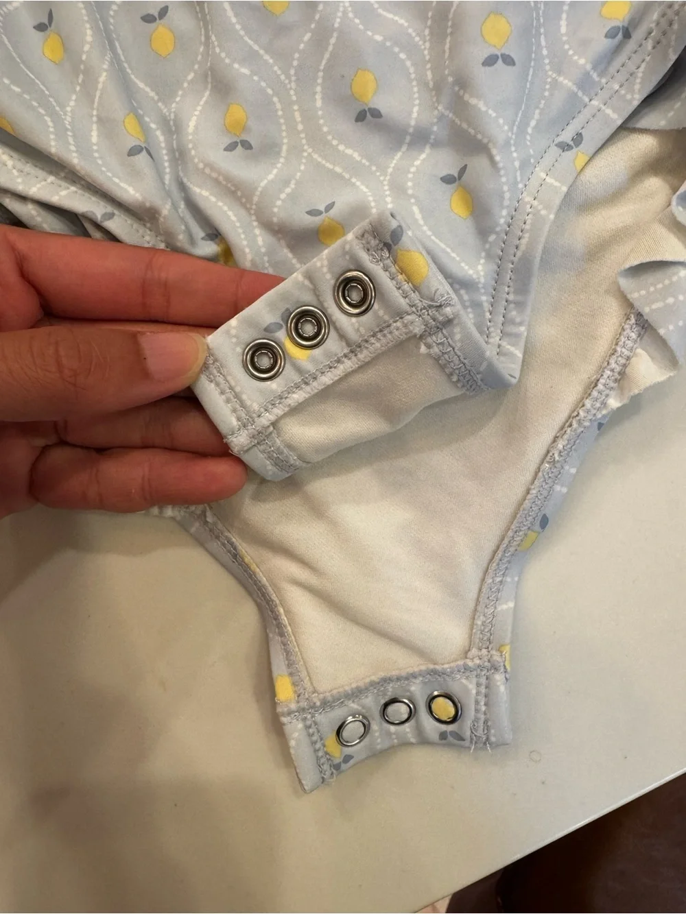 Kids Long-Sleeve One-Piece Swimsuit in lemon print 3T